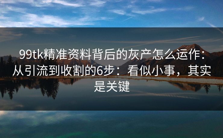 99tk精准资料背后的灰产怎么运作：从引流到收割的6步：看似小事，其实是关键